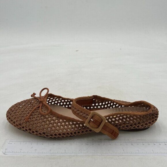 Miss Left Brown Cutout Bowknots Ankle Strap Mary Jane Round Toe Ballet Flats - Picture 2 of 8